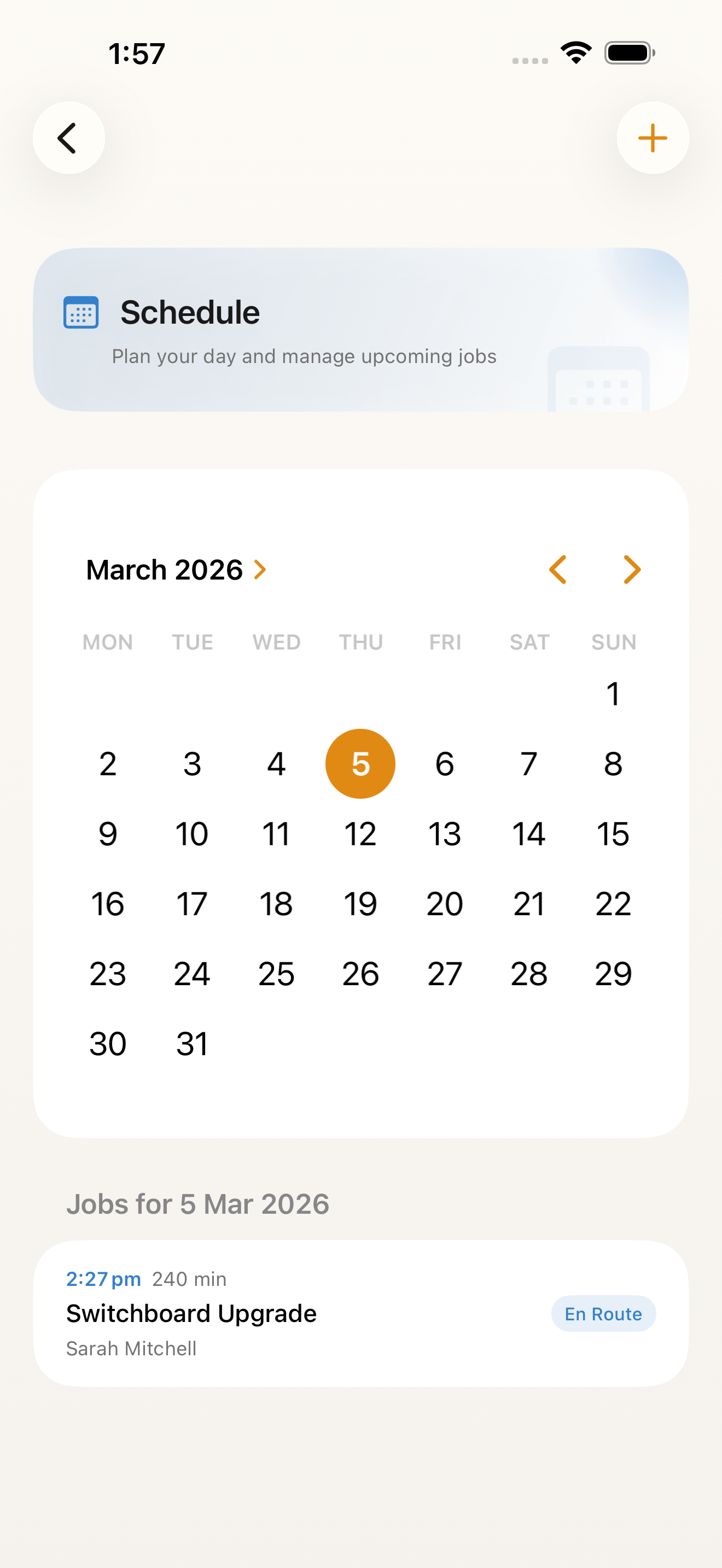 Schedule calendar view with jobs